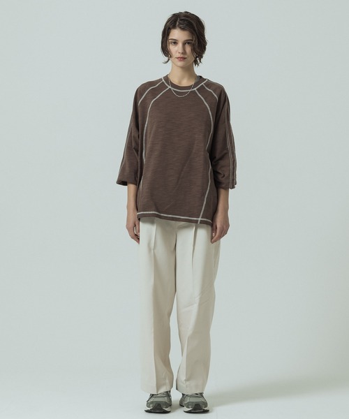 SLICK（スリック）の「【SLICK/スリック】Long Slub Curve Seam Pullover/スラブ天竺配色ステッチクルーネックプルオーバー（Tシャツ/カットソー・メンズ・ブラック/ブラウン・1/2/3）」の20枚目の写真