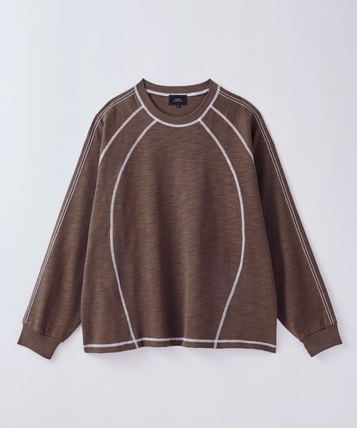 SLICK（スリック）の「【SLICK/スリック】Long Slub Curve Seam Pullover/スラブ天竺配色ステッチクルーネックプルオーバー（Tシャツ/カットソー・メンズ・ブラック/ブラウン・1/2/3）」の22枚目の写真