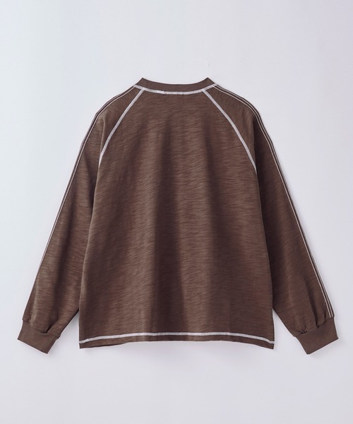 SLICK（スリック）の「【SLICK/スリック】Long Slub Curve Seam Pullover/スラブ天竺配色ステッチクルーネックプルオーバー（Tシャツ/カットソー・メンズ・ブラック/ブラウン・1/2/3）」の3枚目の写真