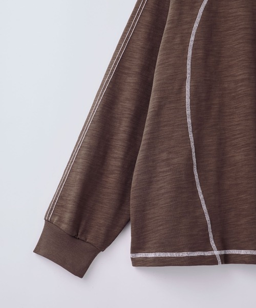 SLICK（スリック）の「【SLICK/スリック】Long Slub Curve Seam Pullover/スラブ天竺配色ステッチクルーネックプルオーバー（Tシャツ/カットソー・メンズ・ブラック/ブラウン・1/2/3）」の5枚目の写真