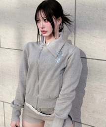 【nmtc+】cross design diagonal zip up sweat / 【エヌエムティーシープラス】クロスデザインダイアゴナルジップアップスウェット＜着用動画あり＞