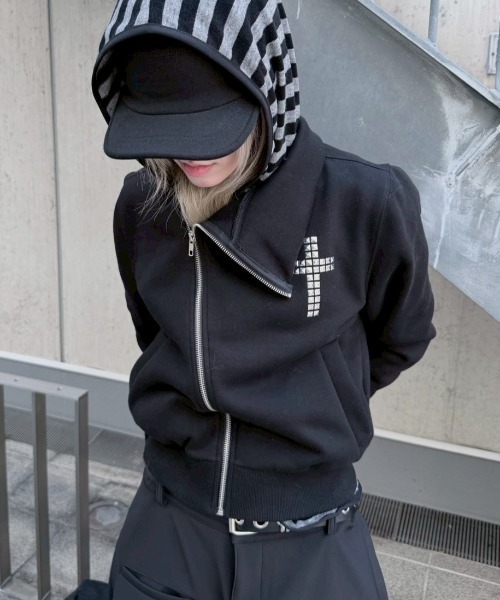 Flying Cross ダブルジップ フーディー ロング ネイビー☓グレー Crosswind Quarter Zip Sweatshirt | Charles River Apparel
