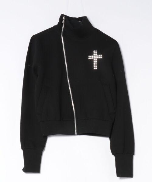 Never mind the XU / Chikashitsu+(ネバーマインド ザ エックスユー / チカシツプラス)の「【nmtc+】cross design diagonal zip up sweat / 【エヌエムティーシープラス】クロスデザインダイアゴナルジップアップスウェット<着用動画あり>(スウェット・レディース・グレー/ブラック・ONE SIZE)」の4枚目の写真