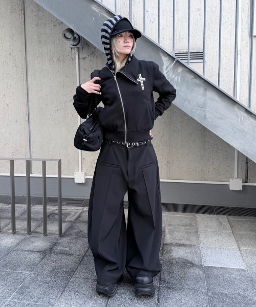 【新品未使用】 knosis 新作 スウェット ブラック XL セール】【nmtc+】cross design diagonal zip up sweat / 【エヌ