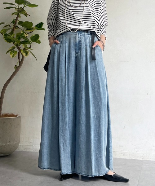 un dix cors（アンディコール）の「タックワイドフレアパンツ（その他パンツ・レディース・インディゴブルー/サックスブルー/ブラック/グレー・FREE）」の10枚目の写真