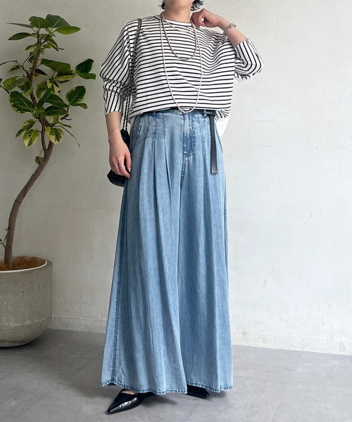 un dix cors（アンディコール）の「タックワイドフレアパンツ（その他パンツ・レディース・インディゴブルー/サックスブルー/ブラック/グレー・FREE）」の12枚目の写真