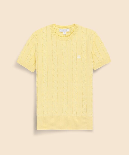 BROOKS BROTHERS(ブルックスブラザーズ)の「スーピマコットン GFロゴ ケーブル ショートスリーブセーター(ニット/セーター・レディース・イエロー/ライトピンク/ライトブルー/ライム・MEDIUM/SMALL/X-SMALL/LARGE)」の1枚目の写真