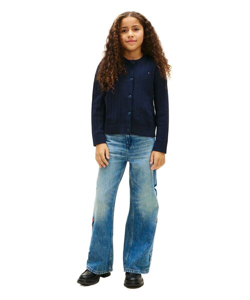 TOMMY HILFIGER（トミーヒルフィガー）の「GIRLS ポインテルケーブルカーディガン（ニット/セーター・キッズ・ホワイト/マルチ・130cm/150cm/160cm/140cm）」の3枚目の写真
