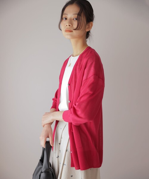 組曲 S（クミキョク チイサイサイズ）の「シアーニットVネック カーディガン（カーディガン/ボレロ・レディース・レッド系/ホワイト系/ブラック系・S2）」の12枚目の写真