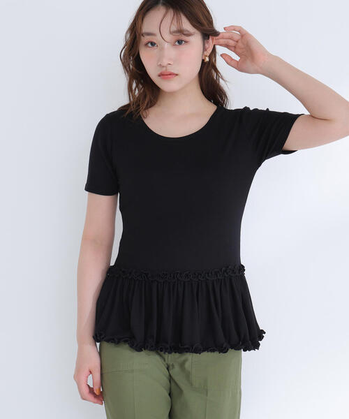 NATURAL BEAUTY BASIC（ナチュラルビューティーベーシック）の「◇ヘムフリルカットソー（Tシャツ/カットソー・レディース・ブラック/オフホワイト/チャコールグレー・FREE）」の7枚目の写真