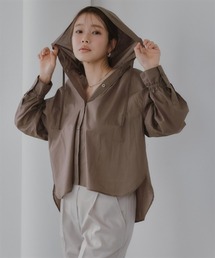 小さいサイズ　【UVカット】コットンフード付きシャツ（袖ゴム仕様）低身長さん・小柄女性