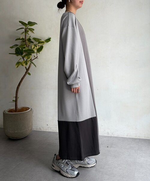 Chez toi（シェトワ）の「ダンボールニット配色切替ワンピース（ワンピース・レディース・グレー/カーキ・FREE）」の6枚目の写真