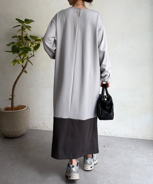 Chez toi（シェトワ）の「ダンボールニット配色切替ワンピース（ワンピース・レディース・グレー/カーキ・FREE）」の7枚目の写真