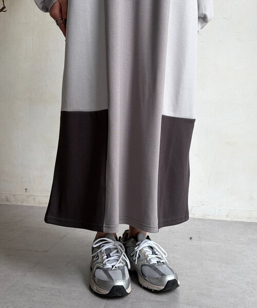 Chez toi（シェトワ）の「ダンボールニット配色切替ワンピース（ワンピース・レディース・グレー/カーキ・FREE）」の13枚目の写真