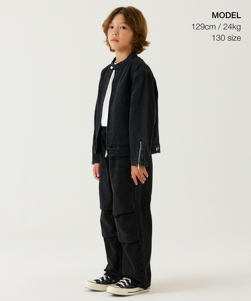 MUSINSA STANDARD KIDS（ムシンサスタンダードキッズ）の「デニムレーサージャケット [ウォッシュドブラック]（ブルゾン・レディース・その他・100/110/120/130/140/150/160）」の2枚目の写真