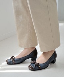 Pointer（shoes）（ポインター）の「【日本製・本革】リボン付き スクエアトゥパンプス 3.5cmヒール（パンプス）」