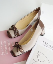 Pointer（shoes）（ポインター）の「【日本製・本革】リボン付き スクエアトゥパンプス 3.5cmヒール（パンプス）」