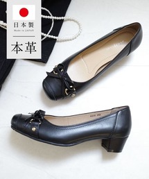Pointer（shoes）（ポインター）の「【日本製・本革】リボン付き スクエアトゥパンプス 3.5cmヒール（パンプス）」