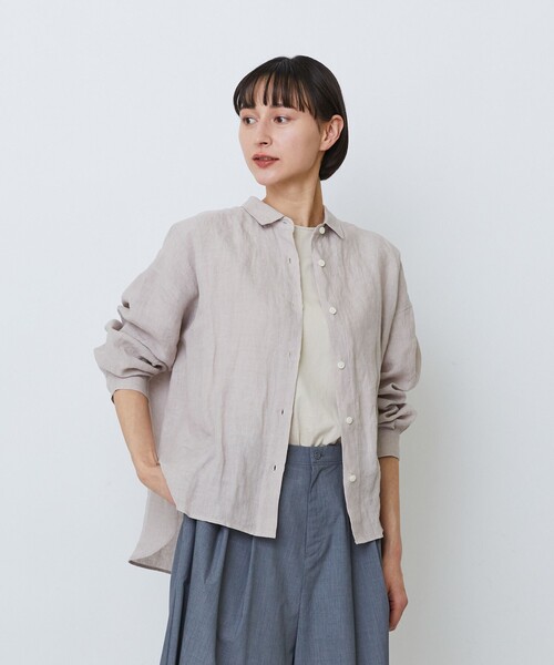 LOISIR(ロワズィール)の「グランジリネンボクシーシャツ(シャツ/ブラウス・レディース・カーキ/ネイビー/ピンク/ライトグレー/オフホワイト・FREE)」の5枚目の写真