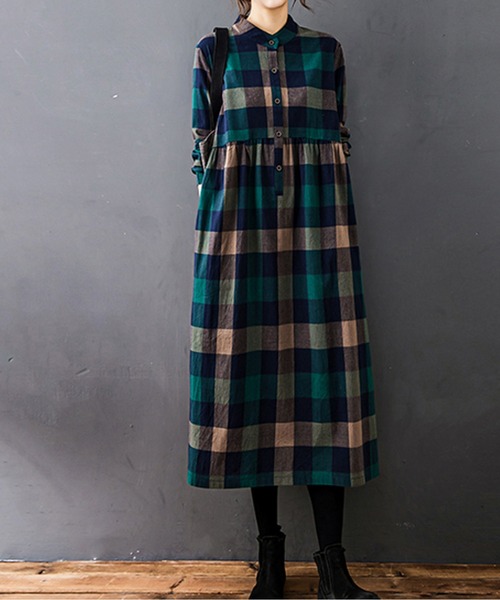 LUCPY(ラクピー)の「クラシックチェック ギャザーワンピース(ワンピース・レディース・オレンジ/レッド/グリーン・XX-LARGE/X-LARGE/LARGE/MEDIUM)」の2枚目の写真