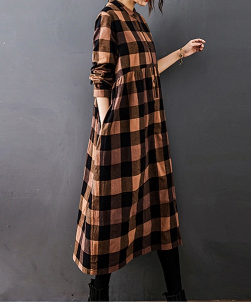 LUCPY(ラクピー)の「クラシックチェック ギャザーワンピース(ワンピース・レディース・オレンジ/レッド/グリーン・XX-LARGE/X-LARGE/LARGE/MEDIUM)」の6枚目の写真