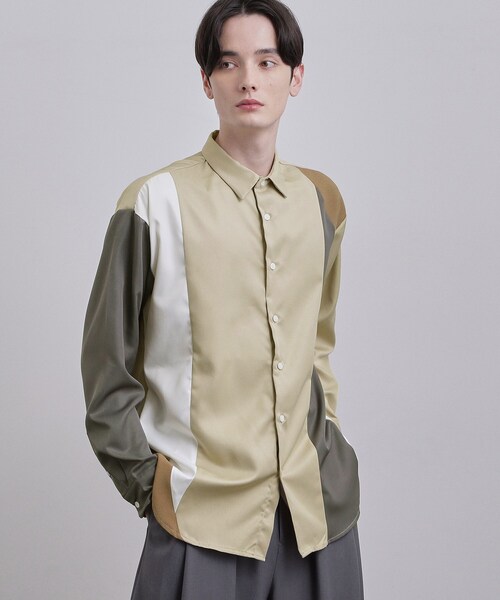 tk.TAKEO KIKUCHI（ティーケータケオキクチ）の「ダイアゴナル切り替えシャツ（シャツ/ブラウス・メンズ・ネイビー系4/ブラック系4/ベージュ系4・02/04/03）」の2枚目の写真