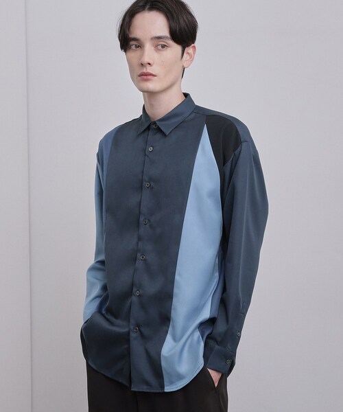 tk.TAKEO KIKUCHI（ティーケータケオキクチ）の「ダイアゴナル切り替えシャツ（シャツ/ブラウス・メンズ・ネイビー系4/ブラック系4/ベージュ系4・02/04/03）」の3枚目の写真