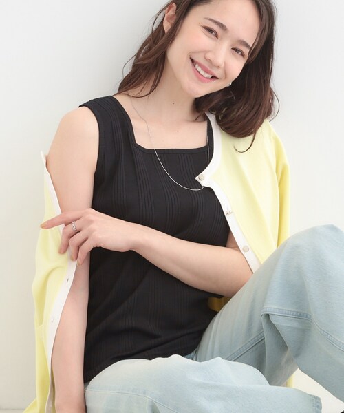SHOO・LA・RUE（シューラルー）の「【前後2WAY/S-LL】毎日のお供に ランダムテレコタンクトップ（タンクトップ・レディース・チャコールグレー/ブラック系2/ホワイト/ブラック・03/02/01/04）」の2枚目の写真