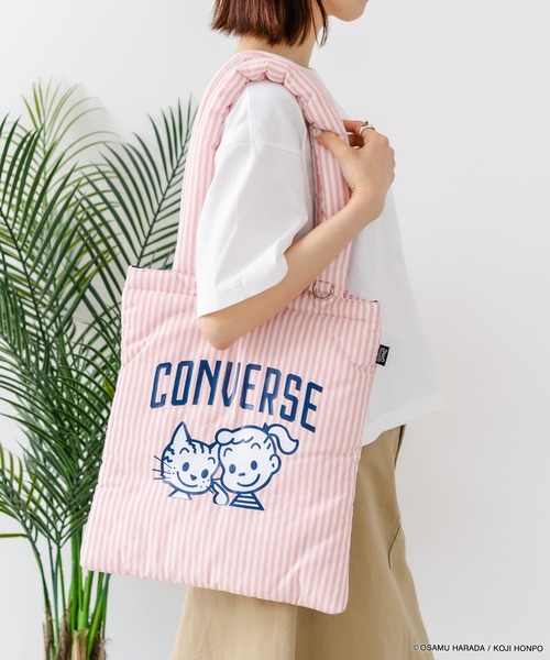 CONVERSE（コンバース）の「【CONVERSE/コンバース】CONVERSE×OSAMUGOODS ストライプ パフィングトートバッグ（トートバッグ・レディース・ピンク/サックスブルー/イエロー/グリーン・FREE）」の2枚目の写真
