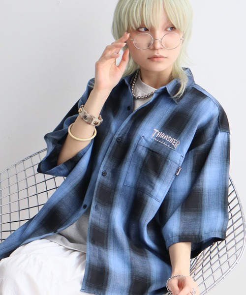 THRASHER(スラッシャー)の「【THRASHER/スラッシャー】オンブレチェック 半袖シャツ(シャツ/ブラウス・メンズ・ブルー/ブラック/ホワイト・XL/L/M)」の3枚目の写真