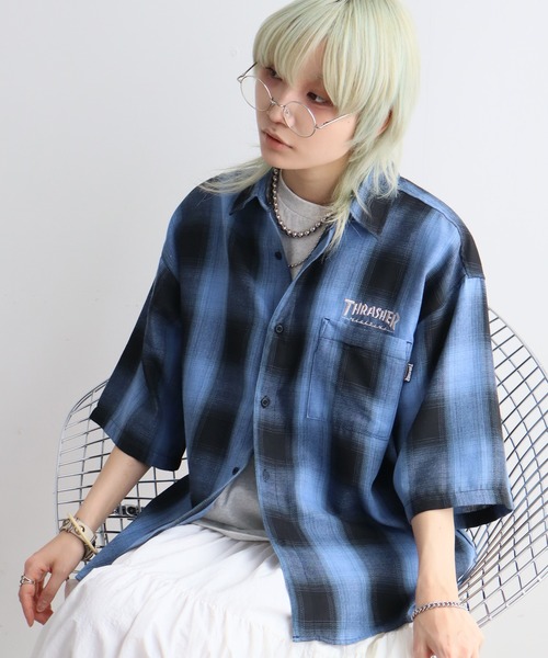 THRASHER(スラッシャー)の「【THRASHER/スラッシャー】オンブレチェック 半袖シャツ(シャツ/ブラウス・メンズ・ブルー/ブラック/ホワイト・XL/L/M)」の18枚目の写真