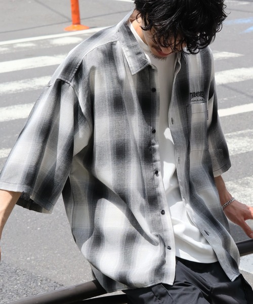 THRASHER(スラッシャー)の「【THRASHER/スラッシャー】オンブレチェック 半袖シャツ(シャツ/ブラウス・メンズ・ブルー/ブラック/ホワイト・XL/L/M)」の10枚目の写真