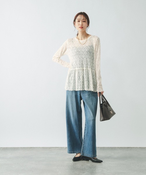 GLOBAL WORK（グローバルワーク）の「ストレッチ総レースペプラム/656054（その他トップス・レディース・アイボリー/ブラック・MEDIUM/LARGE）」の14枚目の写真