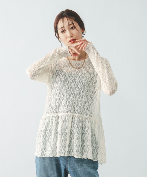 GLOBAL WORK（グローバルワーク）の「ストレッチ総レースペプラム/656054（その他トップス・レディース・アイボリー/ブラック・MEDIUM/LARGE）」の16枚目の写真