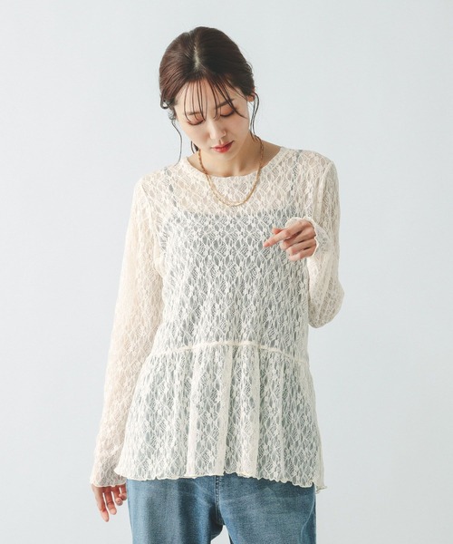 GLOBAL WORK（グローバルワーク）の「ストレッチ総レースペプラム/656054（その他トップス・レディース・アイボリー/ブラック・MEDIUM/LARGE）」の17枚目の写真