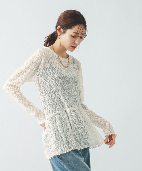 GLOBAL WORK（グローバルワーク）の「ストレッチ総レースペプラム/656054（その他トップス・レディース・アイボリー/ブラック・MEDIUM/LARGE）」の18枚目の写真