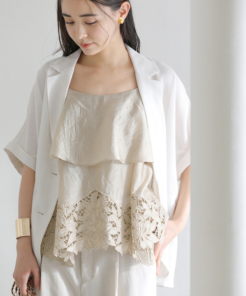 La TOTALITE（ラトータリテ）の「【洗える】カットワークキャミトップス（シャツ/ブラウス・レディース・ブラック/ベージュ・FREE）」の3枚目の写真