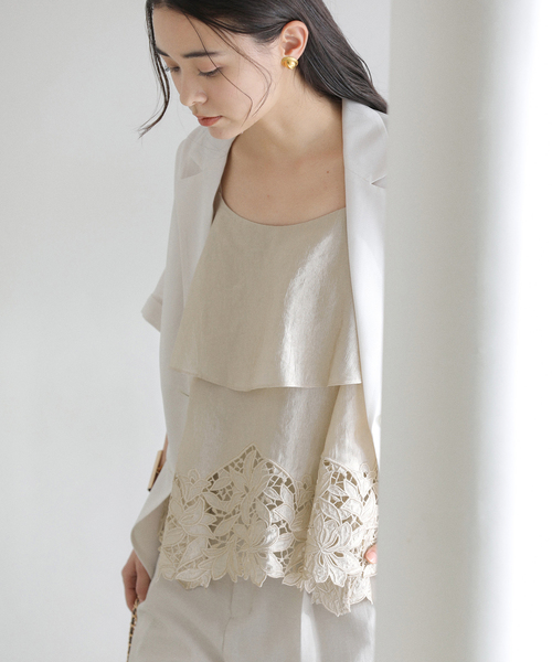 La TOTALITE（ラトータリテ）の「【洗える】カットワークキャミトップス（シャツ/ブラウス・レディース・ブラック/ベージュ・FREE）」の4枚目の写真