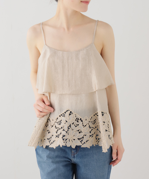 La TOTALITE(ラトータリテ)の「【洗える】カットワークキャミトップス(シャツ/ブラウス・レディース・ブラック/ベージュ・FREE)」の9枚目の写真