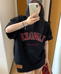 Dalfwin | 韓国ファッション LINGERベルベットロゴ半袖Tシャツ(Tシャツ/カットソー)