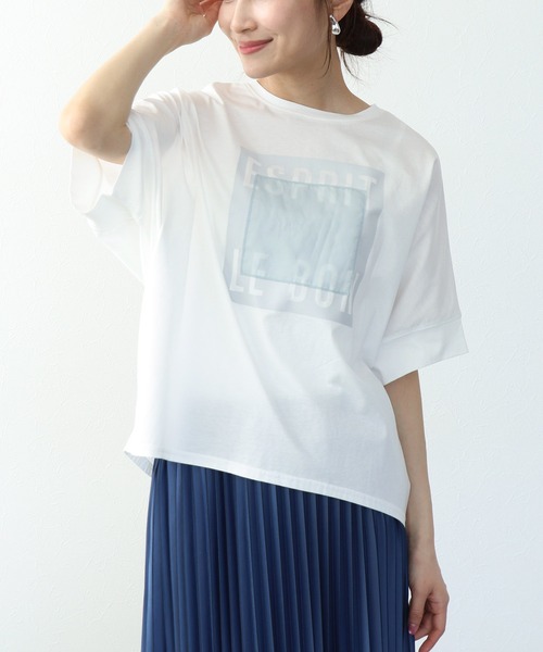 Jines(ジネス)の「オーガンジーロゴTシャツ(Tシャツ/カットソー・レディース・チャコールグレー/ホワイト・38)」の2枚目の写真