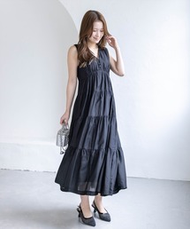 CLEAR BASIC（クリアベーシック）の「Vネックノースリーブティアードワンピース［骨格ウェーブ/軽やか/大人カジュアル］（ワンピース）」