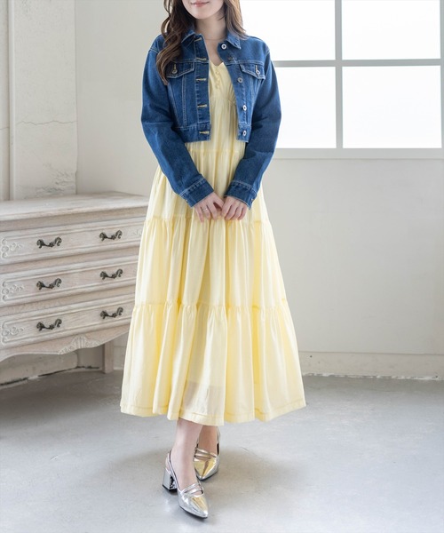 CLEAR BASIC（クリアベーシック）の「Vネックノースリーブティアードワンピース［骨格ウェーブ/軽やか/大人カジュアル］（ワンピース・レディース・ベージュ/イエロー/レッド/ブルーグレー/ブラック・F）」の16枚目の写真