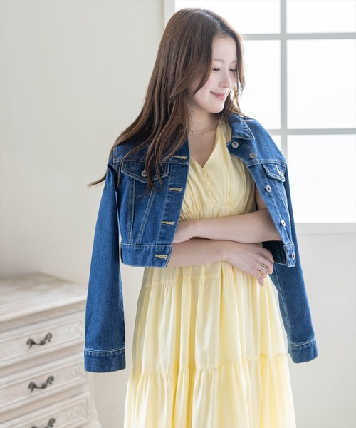 CLEAR BASIC（クリアベーシック）の「Vネックノースリーブティアードワンピース［骨格ウェーブ/軽やか/大人カジュアル］（ワンピース・レディース・ベージュ/イエロー/レッド/ブルーグレー/ブラック・F）」の20枚目の写真