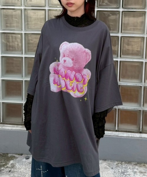 Candy Stripper(キャンディストリッパー)の「CANDY HOLIC BIG BIG Tシャツ(Tシャツ/カットソー・レディース・チャコール/ピンク/ライトブルー/オフホワイト・FREE)」の2枚目の写真