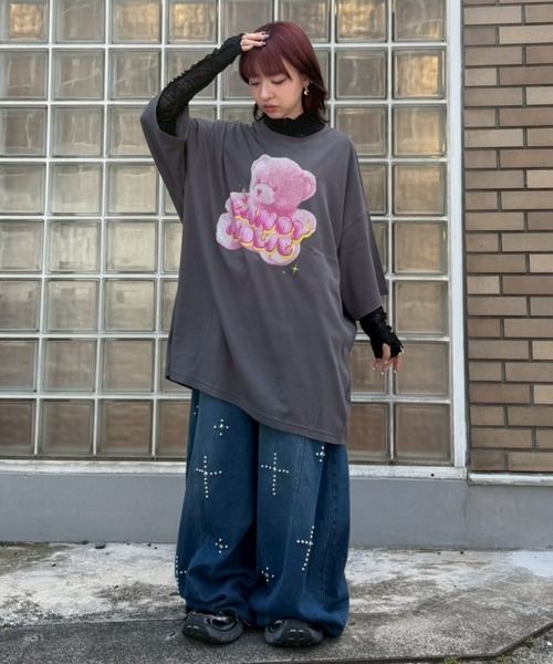 Candy Stripper(キャンディストリッパー)の「CANDY HOLIC BIG BIG Tシャツ(Tシャツ/カットソー・レディース・チャコール/ピンク/ライトブルー/オフホワイト・FREE)」の14枚目の写真