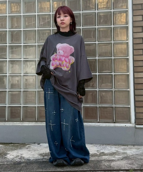 Candy Stripper(キャンディストリッパー)の「CANDY HOLIC BIG BIG Tシャツ(Tシャツ/カットソー・レディース・チャコール/ピンク/ライトブルー/オフホワイト・FREE)」の12枚目の写真