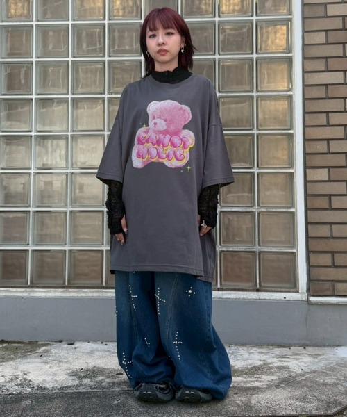 Candy Stripper(キャンディストリッパー)の「CANDY HOLIC BIG BIG Tシャツ(Tシャツ/カットソー・レディース・チャコール/ピンク/ライトブルー/オフホワイト・FREE)」の13枚目の写真