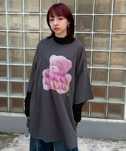 Candy Stripper(キャンディストリッパー)の「CANDY HOLIC BIG BIG Tシャツ(Tシャツ/カットソー・レディース・チャコール/ピンク/ライトブルー/オフホワイト・FREE)」の11枚目の写真