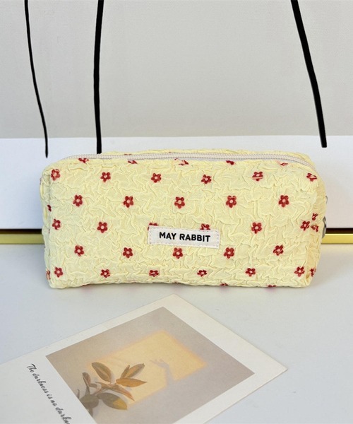 Mignonjour(ミニョンジュール)の「Mignonjour/くしゅくしゅフラワーペンケース M2913(ペン類・レディース・イエロー/ホワイト・FREE)」の1枚目の写真